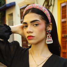 Load image into Gallery viewer, Handmade padded headband featuring vibrant neon confetti embellishments in pink, yellow, green, blue, and purple.