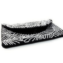 Load image into Gallery viewer, Chic black purse featuring detailed white bead embroidery