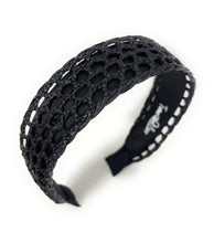 Load image into Gallery viewer, Black raffia-style headband with intricate woven detailing and a chic, versatile design.