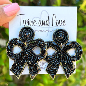 custom beaded Earrings, black jeweled Earrings, black Beaded Earrings, bow earrings, summer jeweled earrings, handmade earrings, custom earrings, party accessories, fancy accessories, bow embellished earrings, custom earrings, best friend gifts, birthday gifts, bohemian earrings, luxurious handmade accessories, night jewelry, Fancy earrings, boho earrings, beaded earrings, bow jeweled earrings, statement earrings, best selling items, statement earrings, handmade gifts, custom gifts, black bow