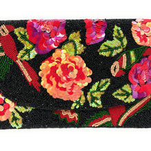 Load image into Gallery viewer, Floral beaded clutch purse, seed bead purse, beaded bag, tropical handbag, beaded bag, floral black red clutch, birthday gift for her, clutch bag, seed bead purse, engagement gift, party clutches, bridal gift, floral purse, gifts to bride, gifts for bride, wedding gift, evening bags, Summer beaded clutch purse, birthday gift for her, summer clutch, seed bead purse, beaded bag, summer bag, boho purse, black beaded clutch purse, unique bags, best selling items, handmade gifts, handmade bag purse