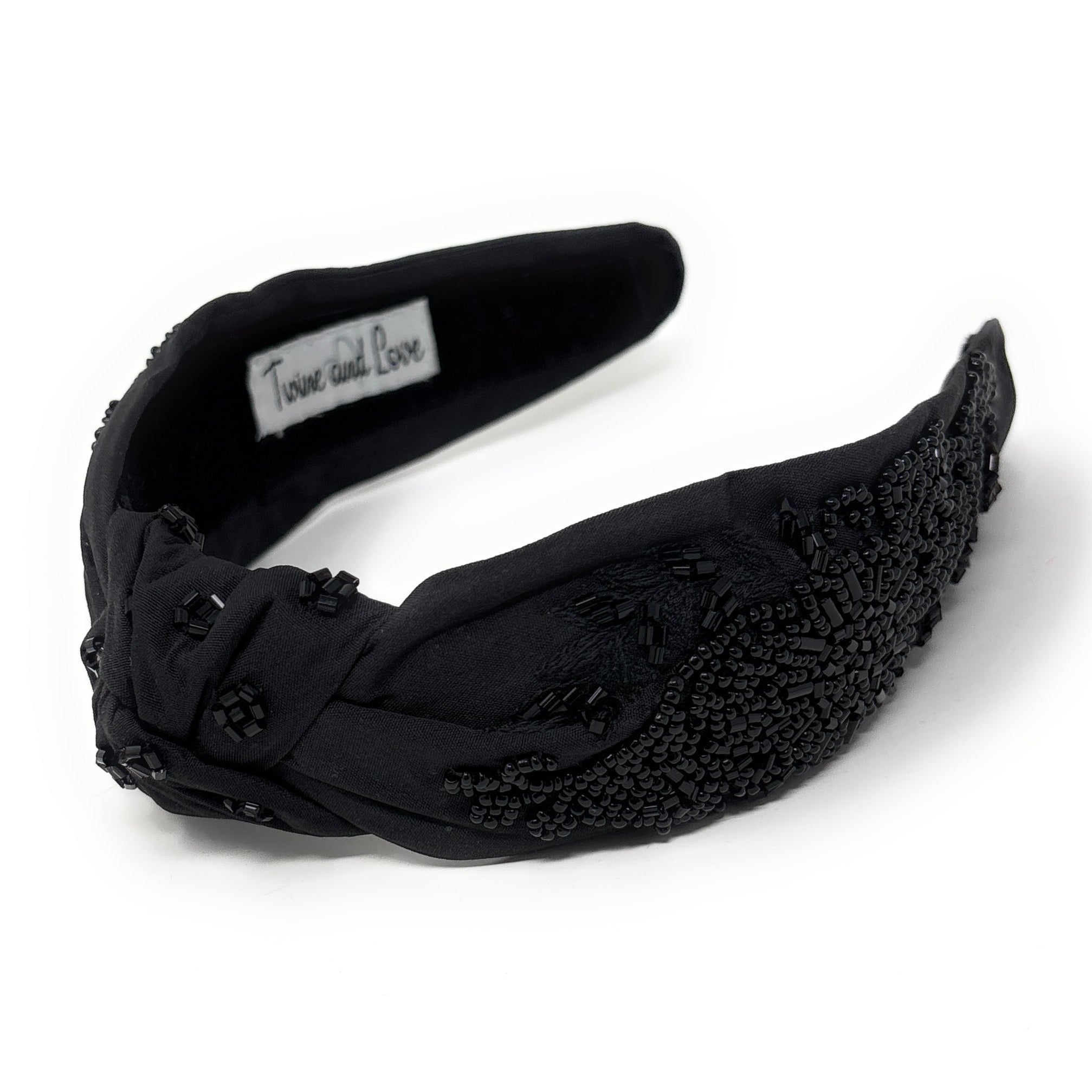 31. Black Lux Floral Stone Embellished Knot Headband Multicolor stone black knot headband | Bree main image 2