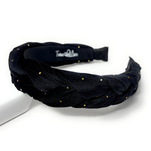 Load image into Gallery viewer, Stylish black headband featuring gold polka dots