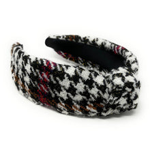 Load image into Gallery viewer, houndstooth Headband, plaid Knotted Headband, houndstooth Knotted Headband, houndstooth Plaid Hair Accessories, Plaid Headband, Best Seller, headbands for women, best selling items, knotted headband, hairbands for women, black white plaid gifts, Plaid knot Headband, winter hair accessories, winter plaid headband, Plaid uniform headband, Statement headband, school uniform, school uniform knot headband, custom Knotted headband, plaid headband, Winter Plaid knot headband, plaid knot headband, plaid accessories