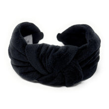 Load image into Gallery viewer, black knot Headband, black Knotted Headband, black velvet Knot Headband, black Hair Accessories, 2025 hair accessories, Best Seller, headbands for women, best selling items, wide knotted headband, hairbands for women, birthday gifts, Solid color knot Headband, Solid color hair accessories, wide knot headband, Velour knotted headband, Statement headband, Birthday gifts, Brown wide knot headband, Fall Autumn  accessories black velour headband, Velvet knot headband, wide know headband
