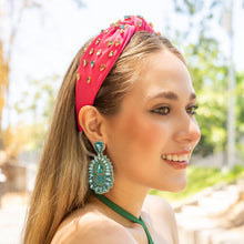 Load image into Gallery viewer, Glam aqua rhinestone drop earrings featuring shimmering blue gems and intricate beaded accents.