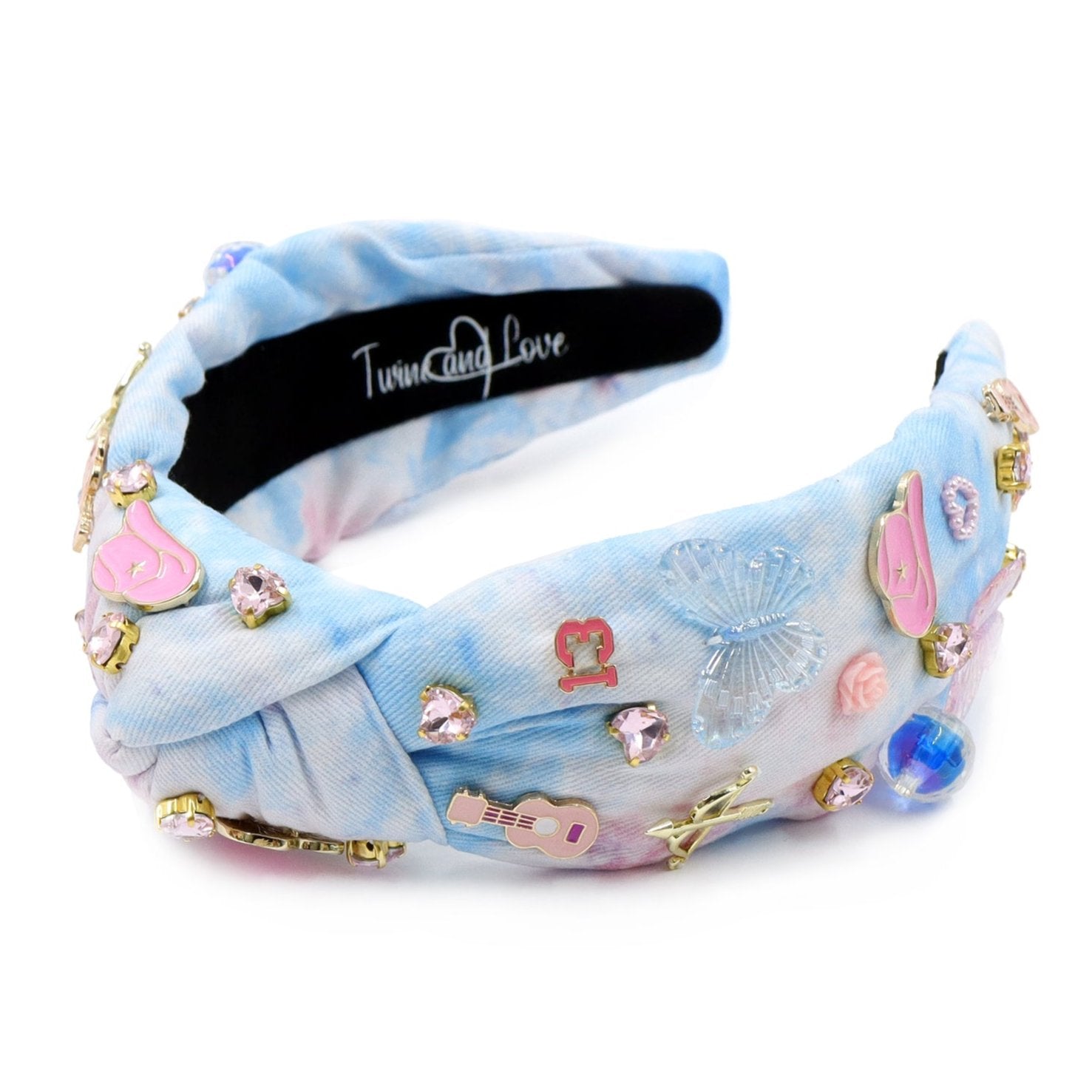 Denim knotted hotsell headband with rainbow stones