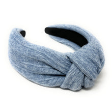 Load image into Gallery viewer, Fall Autumn Headband, Fall Knotted Headband, blue Knot Headband, Fall Hair Accessories, light blue Headband, Best Seller, headbands for women, best selling items, knotted headband, hairbands for women, Fall Winter gifts, Solid color knot Headband, Solid color hair accessories, blue color knot headband, soft knotted headband, Statement headband, Birthday gifts, custom knot headband, Fall Autumn  accessories, blue headband, blue soft fabric headband, autumn knot headband, top knotted headband
