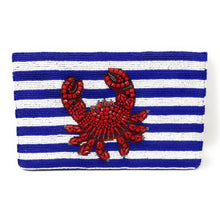 Load image into Gallery viewer, crab beaded clutch purse, blue white bead purse, beaded bag, tropical handbag, beaded bag, resort white blue clutch, birthday gift for her, clutch bag, seed bead purse, engagement gift, party clutches, bridal gift, crab purse, gifts to vacation, resort gifts, wedding gift, evening bags, Summer beaded clutch purse, birthday gift for her, summer clutch, seed bead purse, beaded bag, summer bag, boho purse, crab beaded clutch purse, unique bags, best selling items, handmade gifts, handmade bag purse, navy white