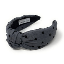 Load image into Gallery viewer, Gray polka dot headband with a knot on a white background