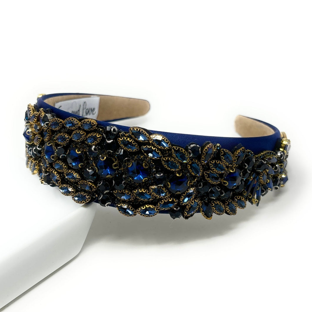 headband for women, fall headband, blue baroque headband, fall winter headband, navy blue headband, bridal headband, bridal accessories, blue luxurious hairband, luxurious hair band, unique embellished headband, unique headband, statement headband, custom bridal headband, blue color accessories, embellished headband, gemstone headband, luxury headband, embellished headband, bling headband, baroque embellished headband, custom headband, jeweled baroque headband, evening hair accessory