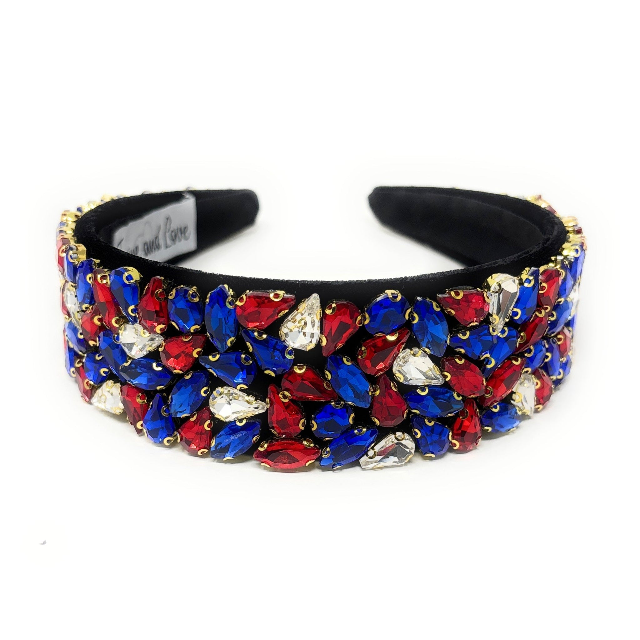 Hand-made Embellished Multicolor Jeweled Velvet Headband Crystal Rhinestone Velvet Padded Headband - Elegant Hair  main image 2