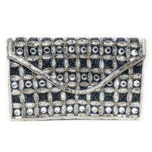 Load image into Gallery viewer, Boho beaded clutch purse, seed bead purse, beaded bag, blue silver color handbag, beaded bag, navy blue color clutch, birthday gift for her, Fall clutch bag, seed bead purse, engagement gift, party clutches, bridal gift, navy blue elegant purse, gifts to bride, gifts for bride, wedding gift, evening bags, Winter beaded clutch purse, birthday gift for her, navy blue silver beaded clutch, seed bead purse, beaded bag, silver bag, boho purse, sequin silver beaded clutch purse, unique bags, best selling items, h