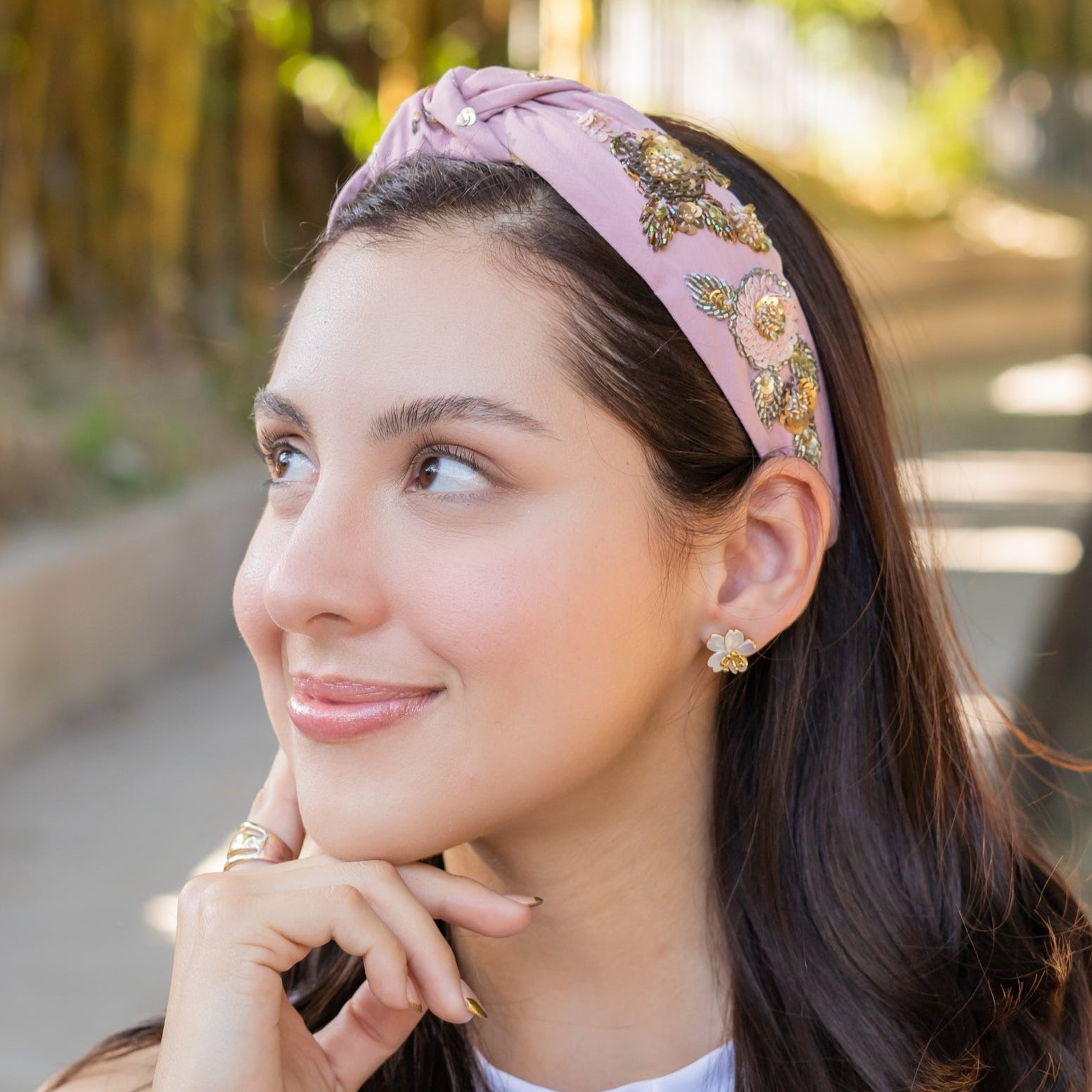 Twine and Love | Hand Beaded Floral Top Knot Headband 