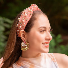 Load image into Gallery viewer, headbands for women, Wide headband, handmade headbands, top knotted headband, knotted headband, hair band for women, embellished headband, rhinestone headband, gemstone headband for women, luxury headband, jeweled headband for women, knotted jeweled headband, bling headband, embellished knot headband, luxury knot headband, pearly headbands, pearly rhinestone headband, fall hair accessories, fall headbands, winter headbands, velvet jeweled headband, embellished headband, best selling items