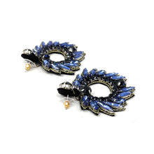 Load image into Gallery viewer, custom beaded Earrings, blue jeweled Earrings, blue purple Beaded Earrings, boho earrings, bohemian jeweled earrings, handmade earrings, custom earrings, party accessories, fancy accessories, boho embellished earrings, custom earrings, best friend gifts, birthday gifts, bohemian earrings, luxurious handmade accessories, night jewelry, Fancy earrings, boho earrings, beaded earrings, Fancy jeweled earrings, statement earrings, best selling items, statement earrings, handmade gifts, custom gifts for her
