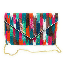 Load image into Gallery viewer, Multicolored beaded clutch purse, birthday gift for her, Multi seed bead purse, beaded bag, black red beaded handbag, beaded bag, seed bead clutch, birthday gift, Multicolored clutch bag, best friend gifts, Fall beaded clutch, striped beaded clutch, Striped clutch, Multicolored bead purse, wedding gift, bride gifts, beaded clutch purse, fall beaded bag, Crossbody bag, boho purse, bohemian beaded clutch purse, multicolored purse, multi color bead purse, best selling items, best seller, Cross body beaded bag