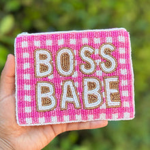 Load image into Gallery viewer, Small pink and gold hand-beaded pouch for coins and cards