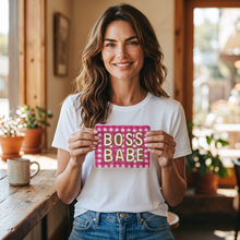 Load image into Gallery viewer, Pink hand-beaded coin pouch with Boss Babe lettering