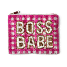 Load image into Gallery viewer, Boss Babe pink and gold hand-beaded coin pouch