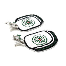 Load image into Gallery viewer, Handmade green fruit-inspired earrings with detailed beadwork design