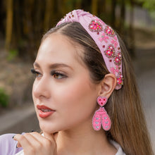 Load image into Gallery viewer, Valentines day Jeweled Headband, Hearts Headband, Pink Heart Jeweled Knot Headband, Jeweled Knot Headbands, Valentines Day Knotted Headband, knotted headband, birthday gift for her, headbands for women, best selling items, knotted headbands, hair accessories, pink knot headband, valentine’s day headband, valentines headband, valentines day gifts, embellished headband, heart stud headband, Pink headband, Pink hearts headbands, heart, bling headband, hearts knot headband, red Hearts headband