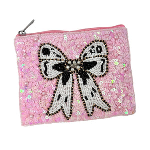 pink bow beaded Coin Purse Pouch, Beaded Coin Purse, white black bow Purse, bow Beaded Purse, Summer Coin Purse, Best Friend Gift, Boho bags, Wallets for her, boho gifts, boho pouch, boho accessories, best friend gifts, tween girl gifts, pink beaded coin pouch, miscellaneous gifts, best seller, best selling items, bachelorette gifts, birthday gifts, preppy beaded wallet, party favors, bachelorette bag, money pouch, wallets for girls, bohemian wallet, batch gifts, mother’s day gift, sequin bow, handmade gift