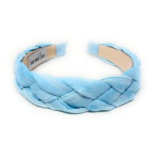 Load image into Gallery viewer, light blue braided headband, headbands for women, baby blue color headband, light blue knot headband, best selling items, baby blue headband, braided headband, braided hair accessories, best seller, braided ivory fabric headband, baby blue hair accessories, handmade headband, custom headband, boho headband, summer spring headband, aqua color headband, custom headband, handmade headband, summer headband, blue braided headband, best selling items, solid color braided headband 
