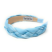 Load image into Gallery viewer, light blue braided headband, headbands for women, baby blue color headband, light blue knot headband, best selling items, baby blue headband, braided headband, braided hair accessories, best seller, braided ivory fabric headband, baby blue hair accessories, handmade headband, custom headband, boho headband, summer spring headband, aqua color headband, custom headband, handmade headband, summer headband, blue braided headband, best selling items, solid color braided headband 

