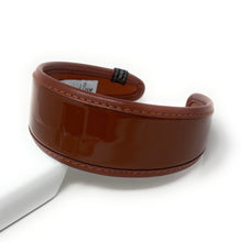 Load image into Gallery viewer, Glossy brown wide headband with smooth patent finish