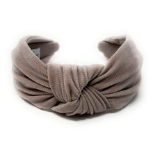 Load image into Gallery viewer, Fall Autumn Headband, Fall Knotted Headband, grayish brown shimmer Knot Headband, Fall Hair Accessories, gray corduroy Headband, Best Seller, headbands for women, best selling items, knotted headband, hairbands for women, Fall Winter gifts, Solid color knot Headband, Solid color hair accessories, Grey color knot headband, corduroy knotted headband, Fall Autumn headband, Birthday gifts, custom knot headband, Winter Autumn accessories, brown headband, coffee corduroy fabric headband, autumn knot headband
