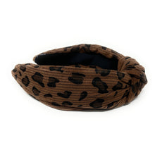 Load image into Gallery viewer, headband for woman, leopard headband, animal print headband, best selling items, corduroy headbands, brown print headband, brown top knot headband, woven top knot headband, animal print accessories, trendy headbands, leopard to knot headband, animal print headband, brown headband, brown top knot headband, handmade headbands, top knotted headband, knotted headband, leopard print headband, brown top knotted headband, leopard headband, corduroy knot headband, leopard print headband