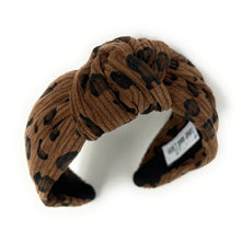 Load image into Gallery viewer, headband for woman, leopard headband, animal print headband, best selling items, corduroy headbands, brown print headband, brown top knot headband, woven top knot headband, animal print accessories, trendy headbands, leopard to knot headband, animal print headband, brown headband, brown top knot headband, handmade headbands, top knotted headband, knotted headband, leopard print headband, brown top knotted headband, leopard headband, corduroy knot headband, leopard print headband