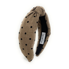 Load image into Gallery viewer, tan headband with black polka dots on a white background