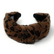 Load image into Gallery viewer, headband for woman, leopard headband, animal print headband, best selling items, corduroy headbands, brown print headband, brown top knot headband, woven top knot headband, animal print accessories, trendy headbands, leopard to knot headband, animal print headband, brown headband, brown top knot headband, handmade headbands, top knotted headband, knotted headband, leopard print headband, brown top knotted headband, leopard headband, corduroy knot headband, leopard print headband