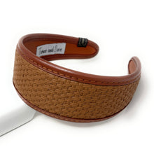 Load image into Gallery viewer, Brown woven headband with pu leather trim on a white background