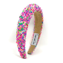 Load image into Gallery viewer, Bold statement headband adorned with rainbow confetti beads on a soft padded band for comfortable all-day wear.