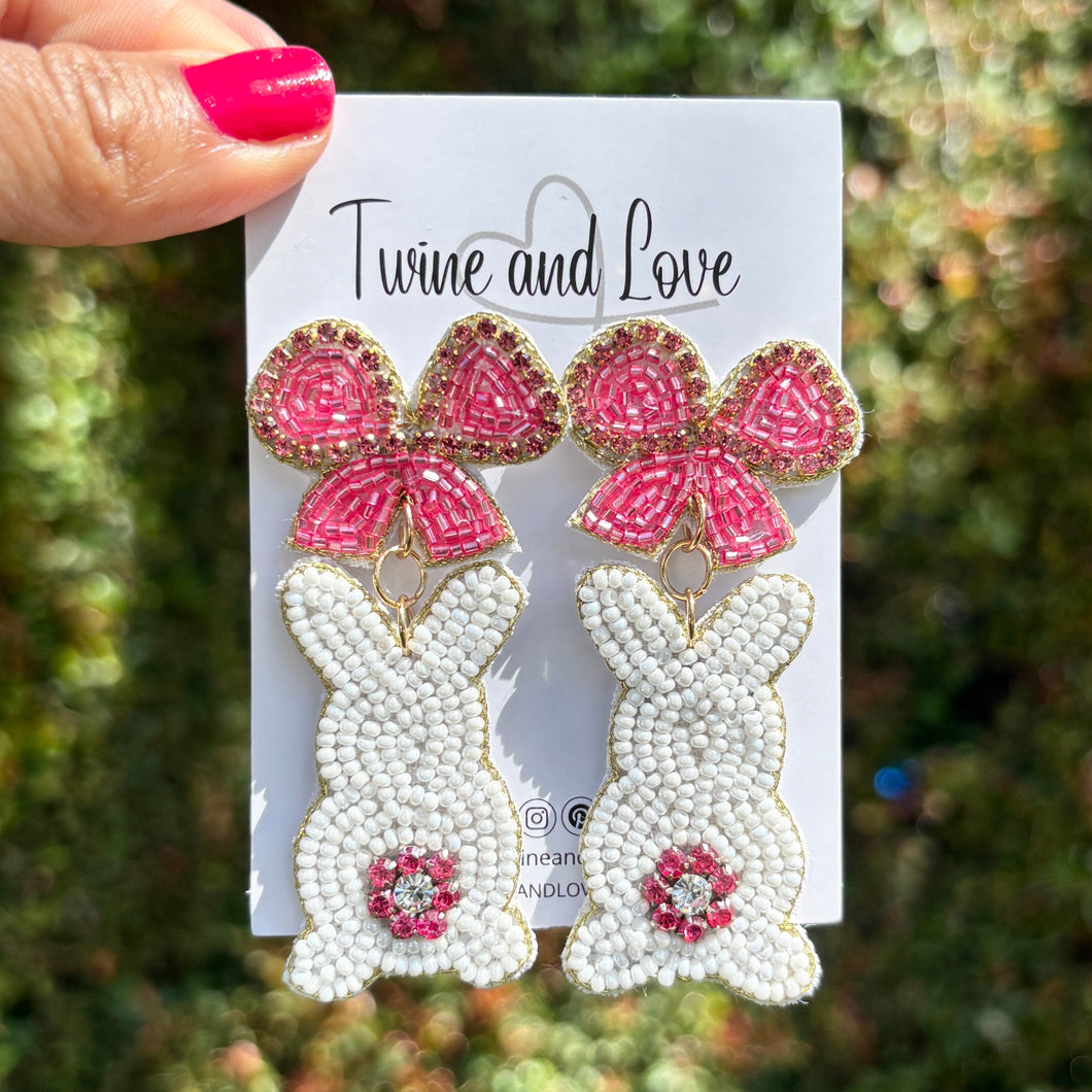 Easter bunny Beaded Earrings, Easter Jeweled Earrings, Easter bunny Earrings, Bunny bow Beaded Earrings, Statement Easter Earrings, Bow Easter earrings, pink bow Easter bunny earrings, Cute Bunny beaded earrings, Jeweled beaded earrings, Easter rabbit beaded earrings, rabbit beaded earrings, Easter rabbit bead earrings, Rabbit bead earrings, Easter day gifts, Easter accessories, Easter jewelry accessories, Easter accessories, Easter Rabbit earrings, Easter gifts, best Selling items, Bow Easter earrings
