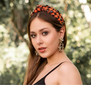 Orange Black Jeweled Knot Headband