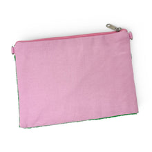 Load image into Gallery viewer, Pink ocean-themed beaded clutch with colorful fish embellishments and all-over sequins for a bold summer accessory look.