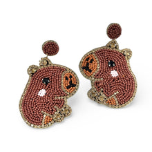 Load image into Gallery viewer, Pair of beaded capybara shaped earrings on a white background