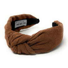 Load image into Gallery viewer, Fall Autumn Headband, Fall Knotted Headband, brown Knot Headband, Fall Hair Accessories, brown corduroy Headband, Best Seller, headbands for women, best selling items, knotted headband, hairbands for women, Fall Winter gifts, Solid color knot Headband, Solid color hair accessories, Coffee color knot headband, corduroy knotted headband, Fall Autumn headband, Birthday gifts, custom knot headband, Fall Autumn  accessories, pink headband, brown corduroy fabric headband, autumn knot headband