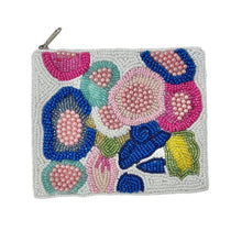 Load image into Gallery viewer, Small beaded purse with floral pattern in pink, blue, and green tones