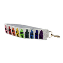 Load image into Gallery viewer, Keychain with colorful crayon design on a white background