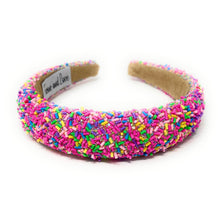 Load image into Gallery viewer, Colorful candy-inspired headband with multicolored sprinkle details, perfect for parties, birthdays, and festive outfits.