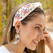 Load image into Gallery viewer, Bachelorette earrings, bride to be gifts, fourth of july earrings, Fourth of July gifts, USA Fourth of July earrings, cowgirl boots earrings, Texas love, cowgirl beaded accessories, cowgirl accessories, cowgirl earrings, bachelorette gifts, bachelorette beaded earrings, bachelorette party favors, bridal shower party favors, bachelorette gifts for her, bride to be gifts, country girl gifts, country girl earrings, cowgirl boots earrings, Yeehaw accessories, custom earrings, trendy earrings, Texas boots earrin