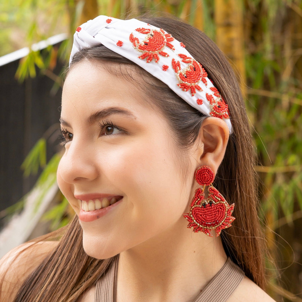 headband for women, crab Knot headband, crab headbands, crab knotted headband, summer top knot headband, crab festival headband, white knotted headband, crab hair band, crab party favors, beaded crab knot headband, statement headbands, top knotted headband, knotted headband, mom to be gifts, crab embellished headband, gemstone knot headband, luxury headband, embellished knot headband, jeweled knot headband, Spring headbands, crab lover, Summer knot headband