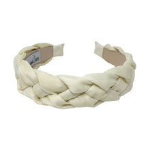 Load image into Gallery viewer, ivory braided headband, headbands for women, cream color headband, ivory knot headband, best selling items, cream color headband, braided headband, braided hair accessories, best seller, braided ivory fabric headband, ivory hair accessories, handmade headband, custom headband, boho headband, summer spring headband, soft white headband, custom headband, handmade headband, summer headband, beige braided headband, best selling items, solid color braided headband 
