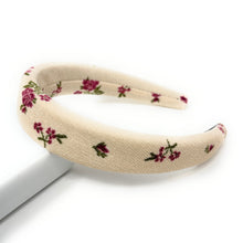 Load image into Gallery viewer, Cream fabric headband adorned with small wine floral prints