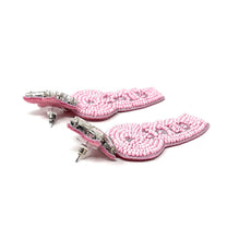Load image into Gallery viewer, Glam pink statement earrings spelling sold with beadwork and jeweled star tops.